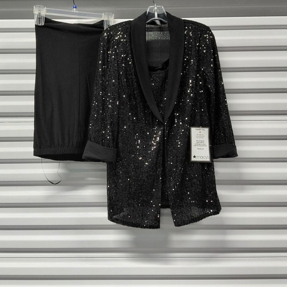 Womens Sequin Pant Suit Sz 10/12 Black Formal Evening Cocktail Party Set R & M - Picture 7 of 11